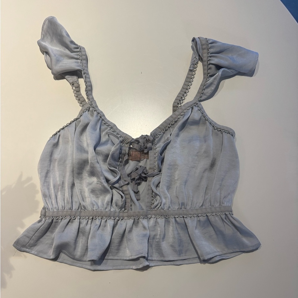 For Love And Lemons Light Gray Ruffled Blouse
